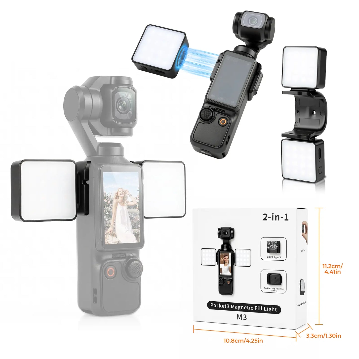 Magnetic Mini Fill Light Kit Compatible with DJI Osmo Pocket 3, Graffiti Dual Camera Lights, USB-C Rechargeable, 2500K-6500K, CRI 95+