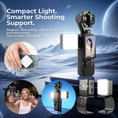 Magnetic Mini Fill Light Kit Compatible with DJI Osmo Pocket 3, Graffiti Dual Camera Lights, USB-C Rechargeable, 2500K-6500K, CRI 95+