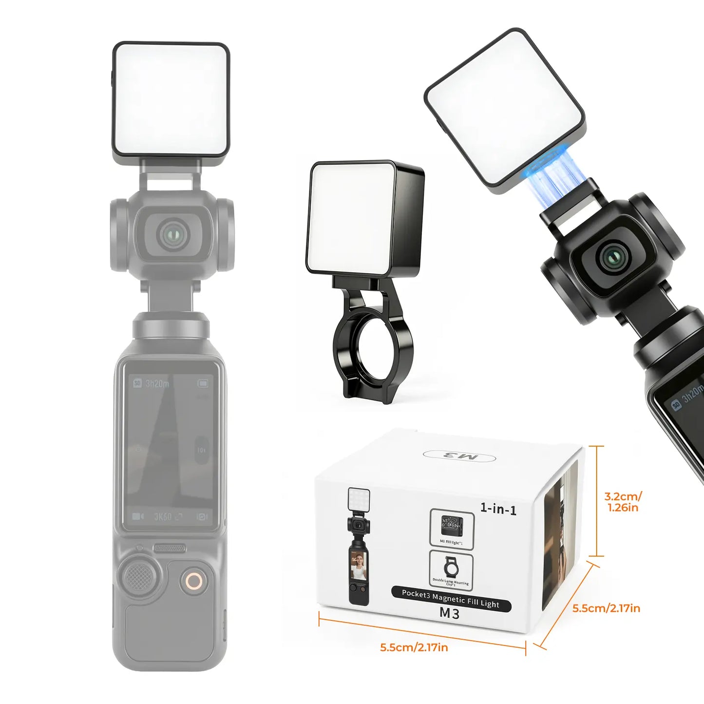 Magnetic Mini Fill Light Kit Compatible with DJI Osmo Pocket 3, Graffiti Dual Camera Lights, USB-C Rechargeable, 2500K-6500K, CRI 95+