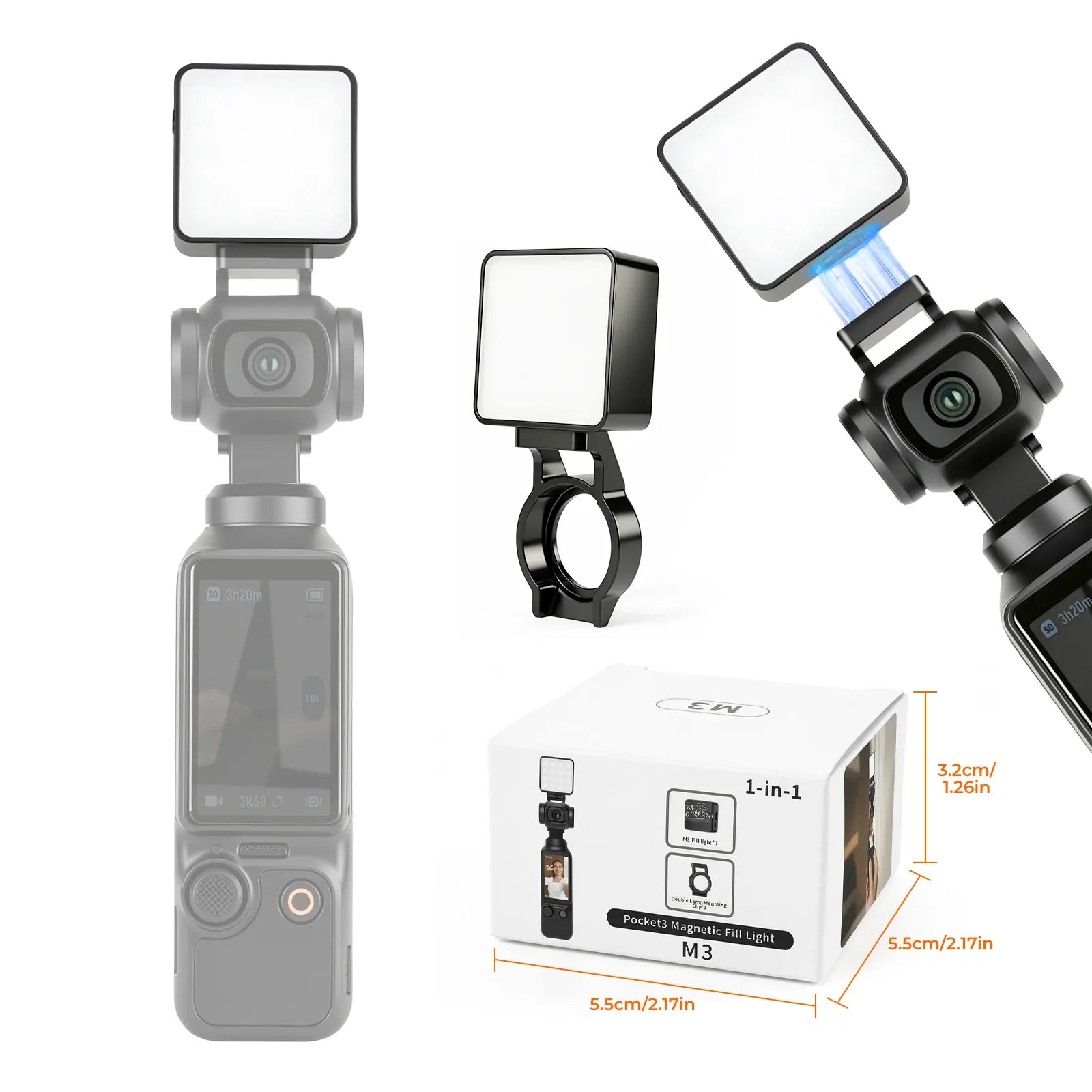 Magnetic Mini Fill Light Kit Compatible with DJI Osmo Pocket 3, Graffiti Dual Camera Lights, USB-C Rechargeable, 2500K-6500K, CRI 95+