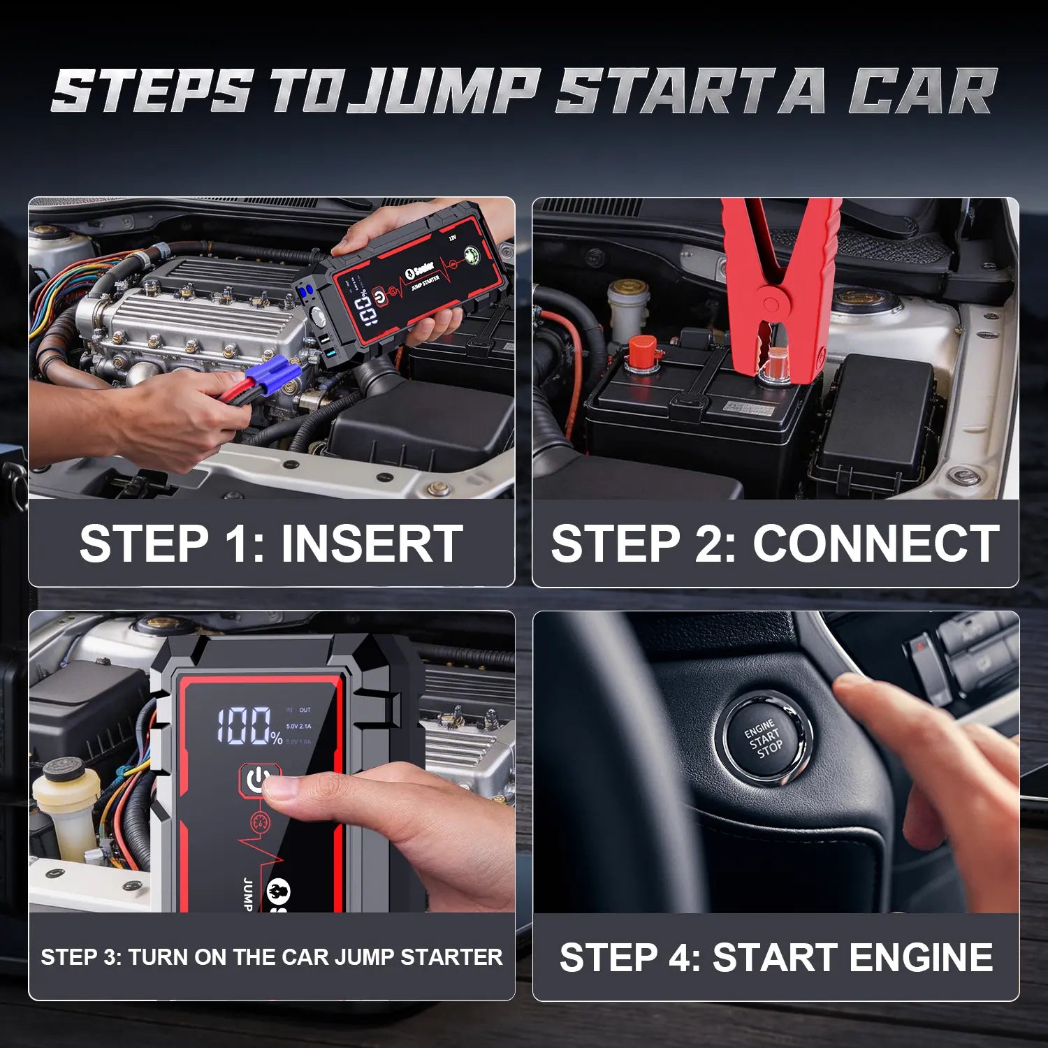Car Jump Starter 8000Mah 3000A Portable Battery Booster for 12V Vehicles – Emergency Jump Starter Power Bank with LED Light, Compass & Phone Charging for Cars, Trucks & Farm Equipment