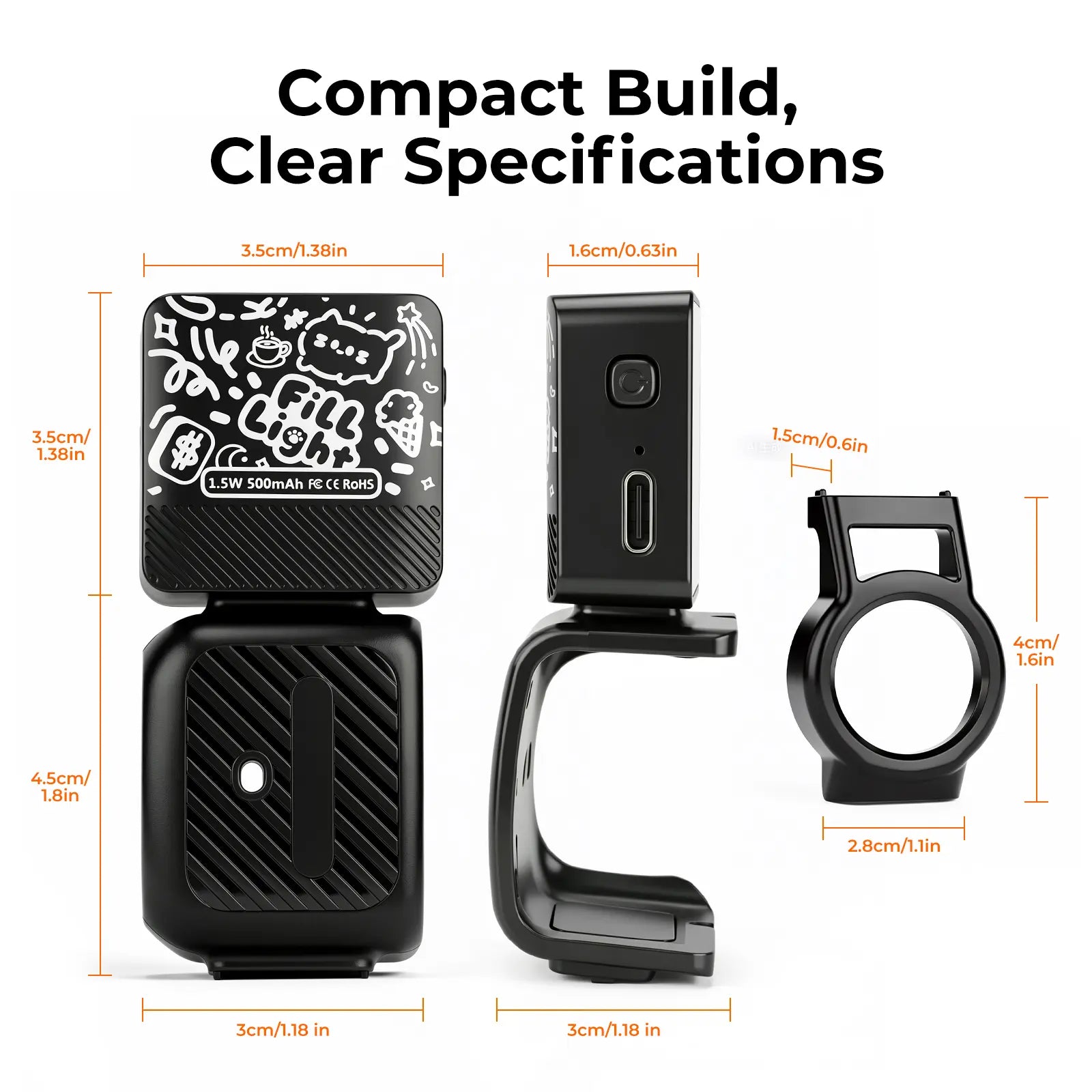 Magnetic Mini Fill Light Kit Compatible with DJI Osmo Pocket 3, Graffiti Dual Camera Lights, USB-C Rechargeable, 2500K-6500K, CRI 95+