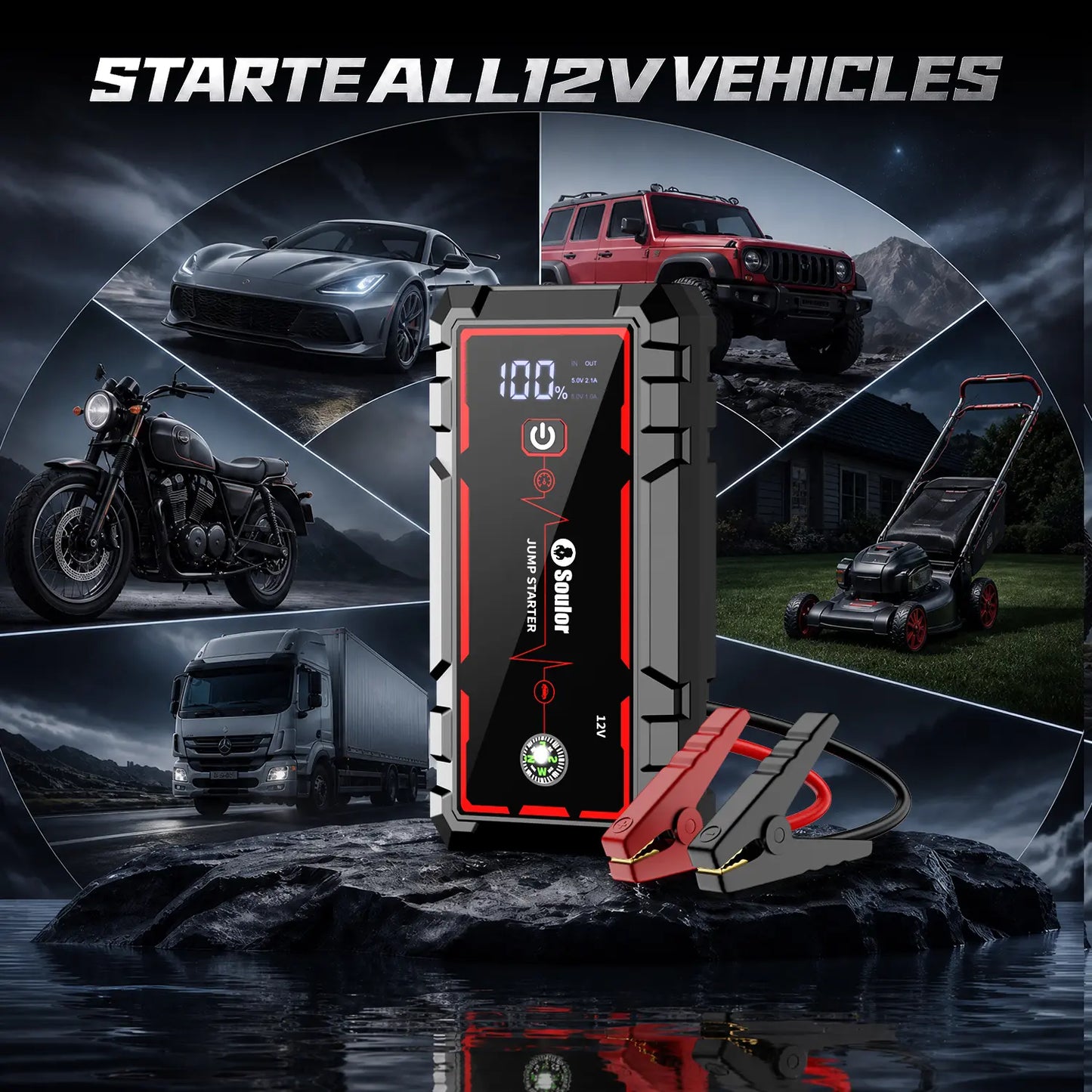 Car Jump Starter 8000Mah 3000A Portable Battery Booster for 12V Vehicles – Emergency Jump Starter Power Bank with LED Light, Compass & Phone Charging for Cars, Trucks & Farm Equipment