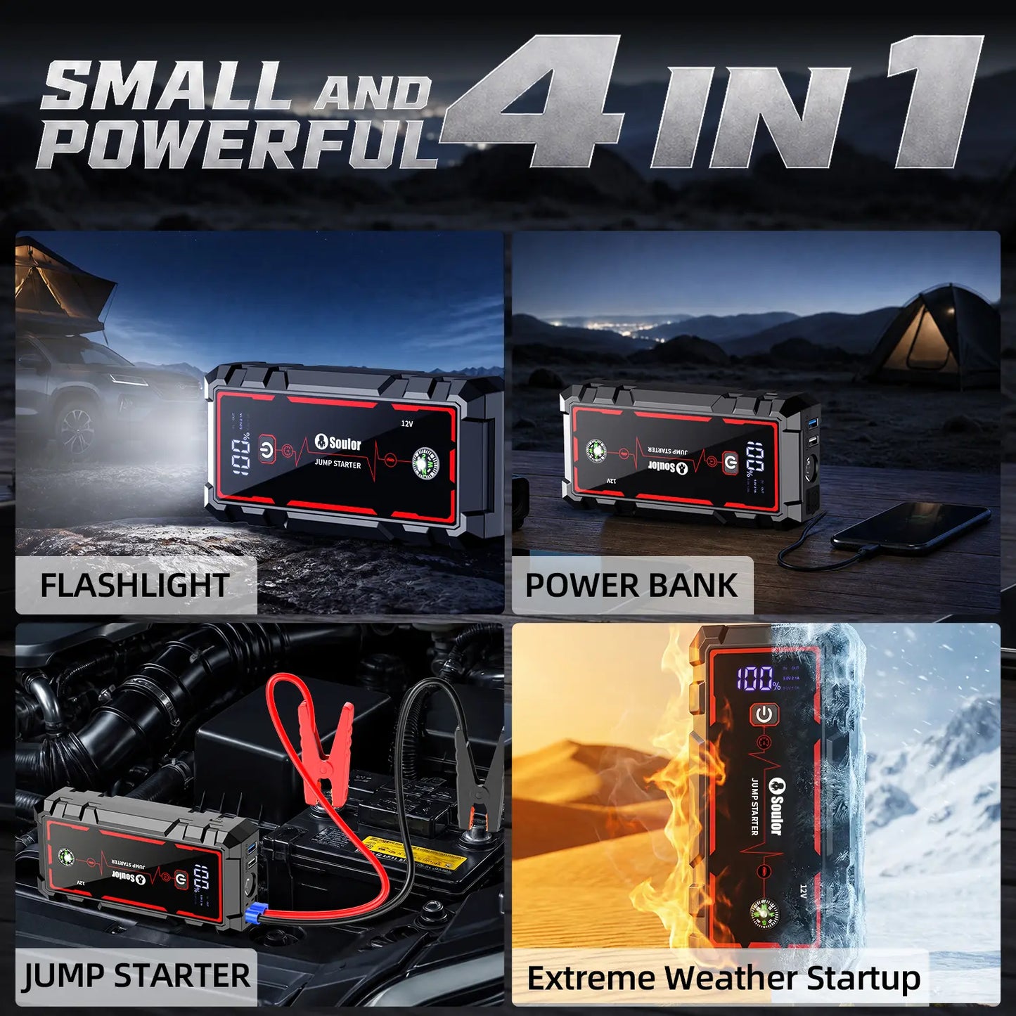 Car Jump Starter 8000Mah 3000A Portable Battery Booster for 12V Vehicles – Emergency Jump Starter Power Bank with LED Light, Compass & Phone Charging for Cars, Trucks & Farm Equipment