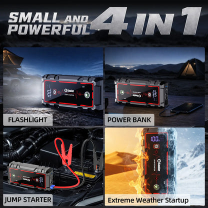 Car Jump Starter 8000Mah 3000A Portable Battery Booster for 12V Vehicles – Emergency Jump Starter Power Bank with LED Light, Compass & Phone Charging for Cars, Trucks & Farm Equipment