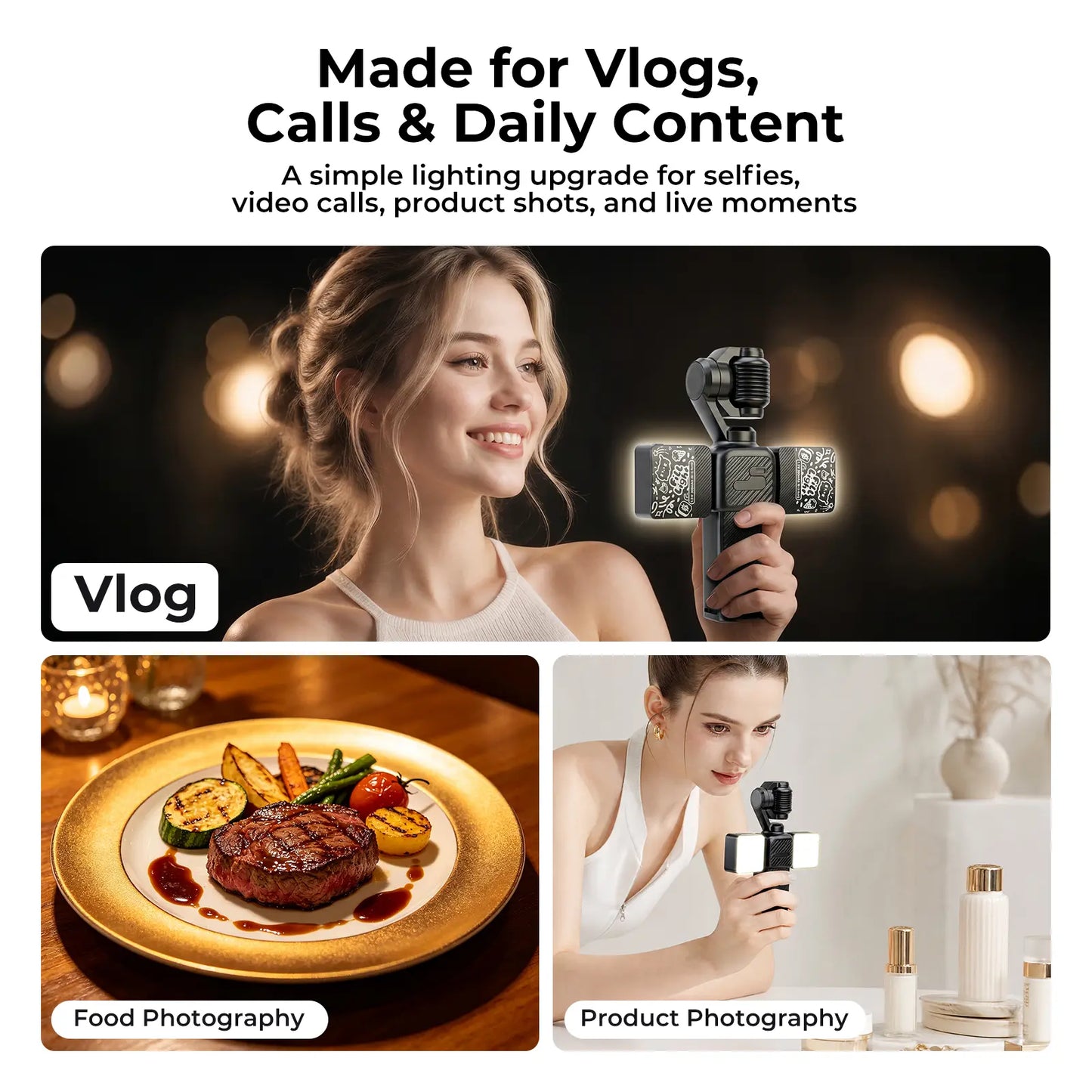 Magnetic Mini Fill Light Kit Compatible with DJI Osmo Pocket 3, Graffiti Dual Camera Lights, USB-C Rechargeable, 2500K-6500K, CRI 95+