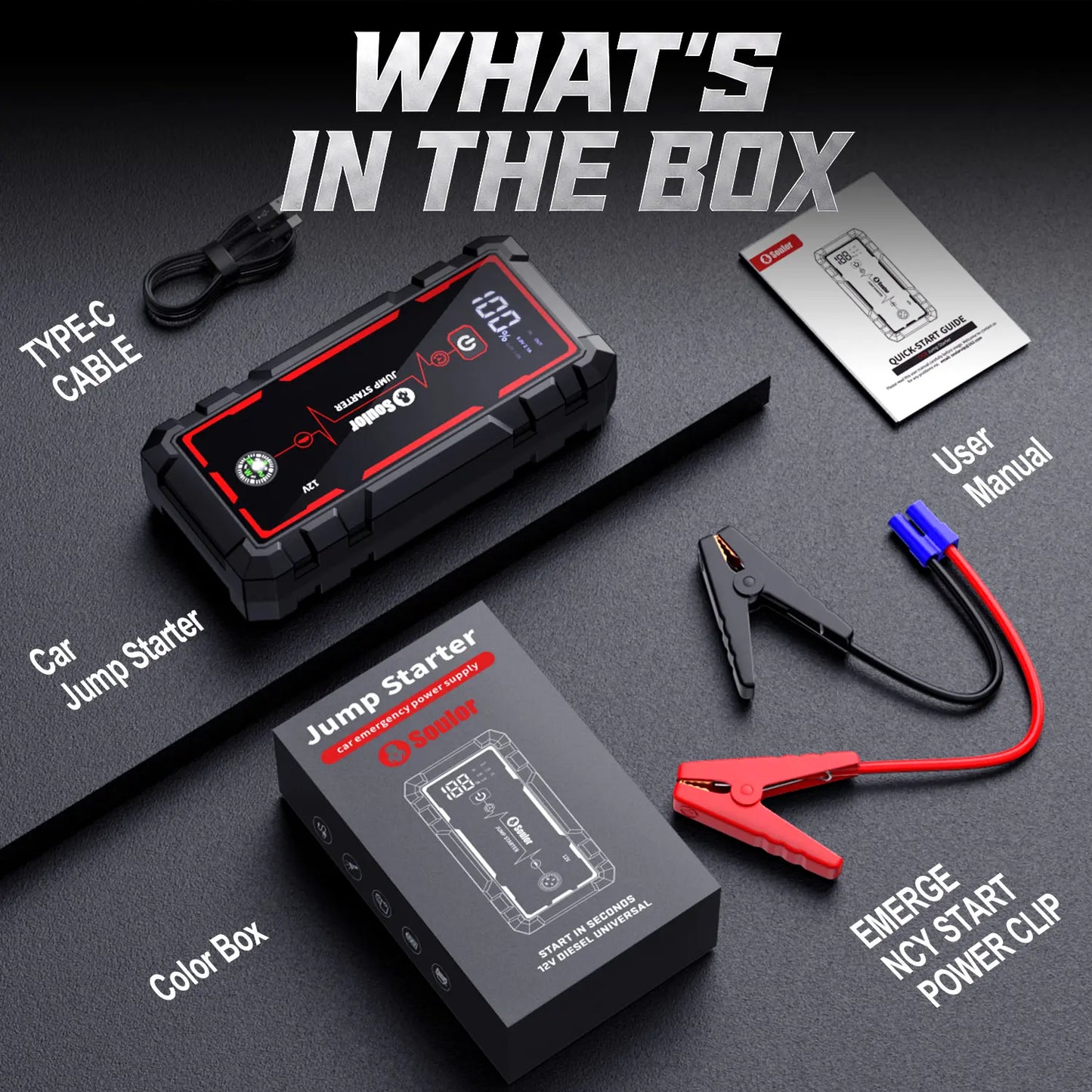 Car Jump Starter 8000Mah 3000A Portable Battery Booster for 12V Vehicles – Emergency Jump Starter Power Bank with LED Light, Compass & Phone Charging for Cars, Trucks & Farm Equipment